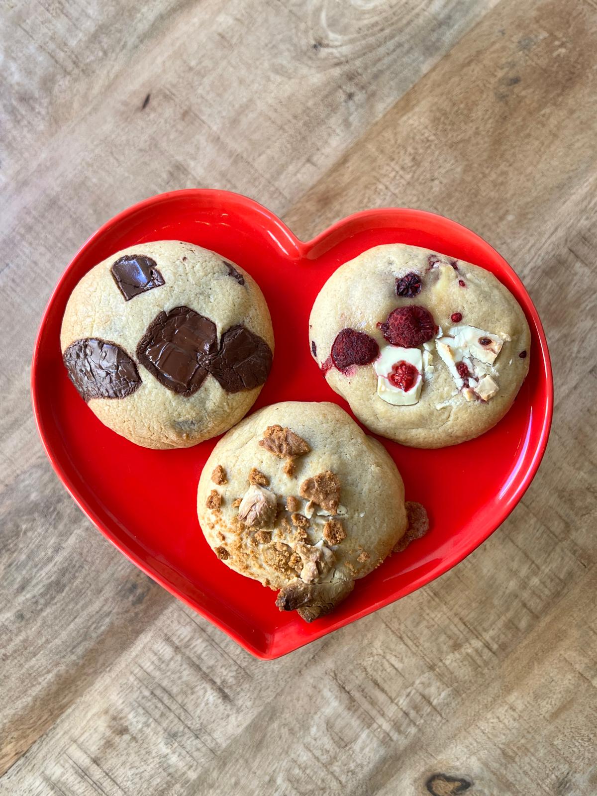 Cookies pépites de chocolat, framboise et spéculoos du Kahwatea